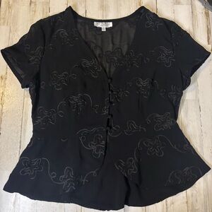 Vintage Whimsigoth Sheer Chiffon Embroidered Blouse Fairy Grunge Size 10 Petite